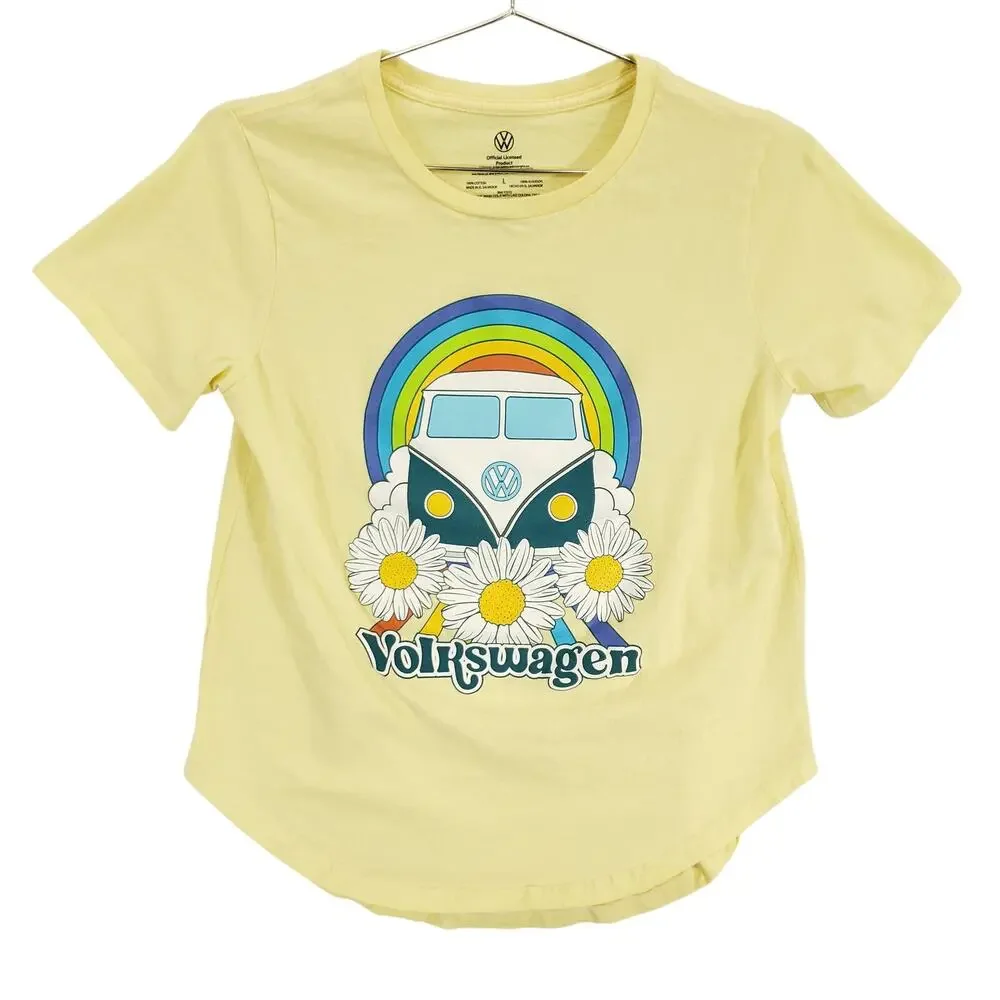 Volkswagen T Shirt Girls Large Yellow Daisy Volkswagen Bus Rainbow Official‎ Tee
